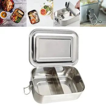 

304 Stainless Steel Lunch Box Single-layer Sealed Lunch Container With Moving Spacer Leak-proof Lunch Box For Kids