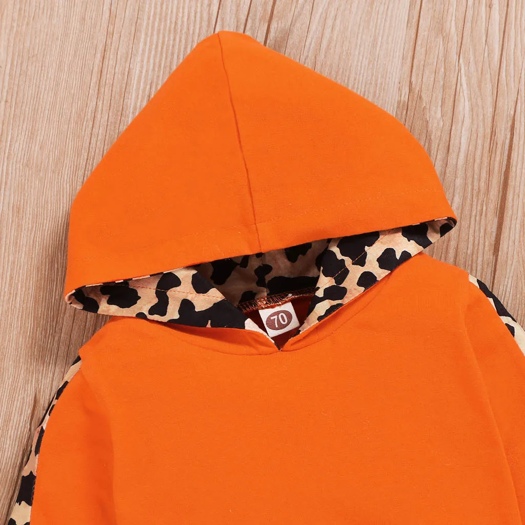 Зимняя одежда для новорожденных толстовка с леопардовым принтом + штаны повязка