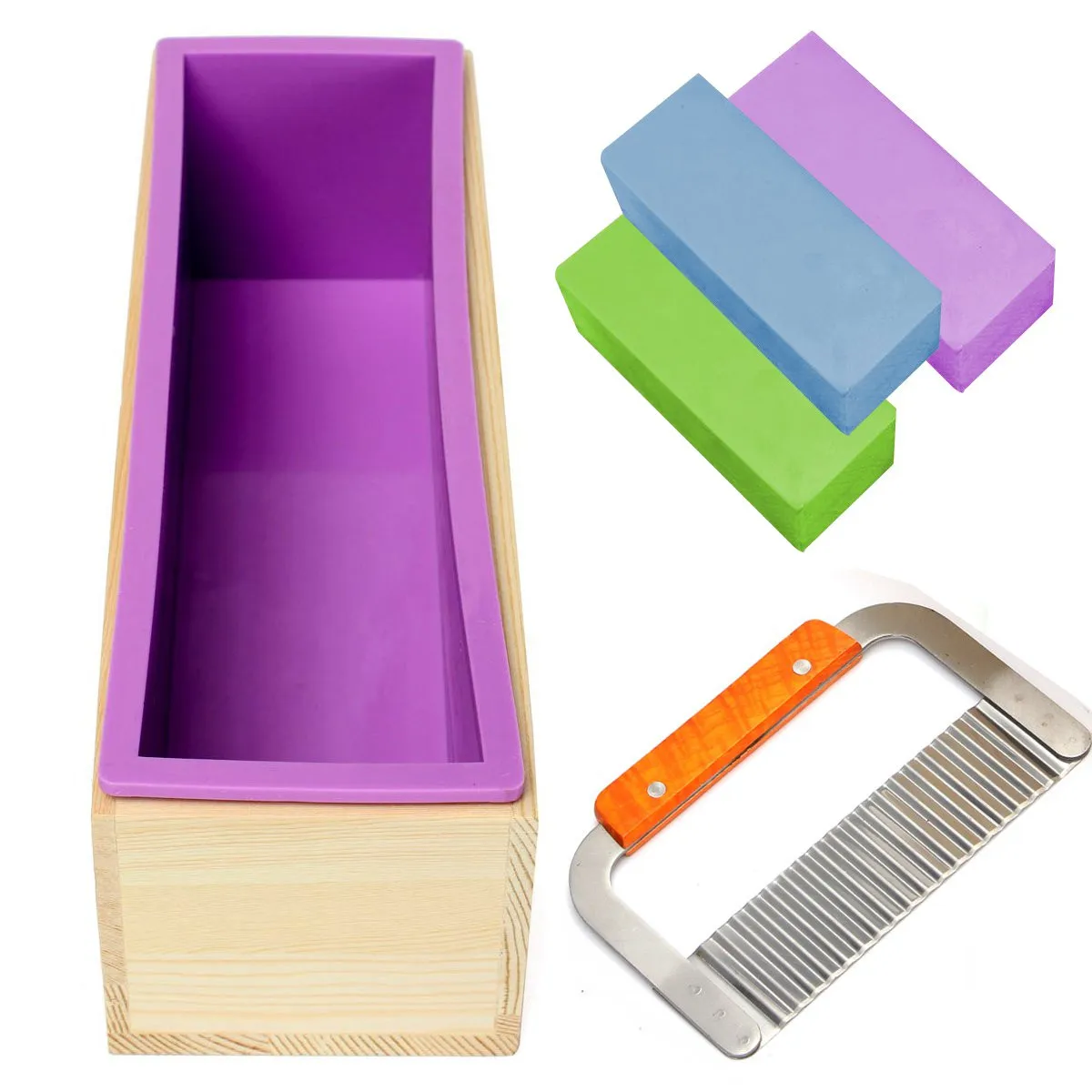 

New DIY Crafts Supplies Rectangle Soap Mold with Wood Box Steel Soap Cutter Cuboid Bar Loaf Candle Molds Handmade Soap Making