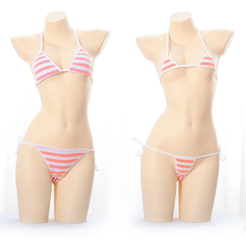 bra and knicker sets Japanese Sexy Lingerie Lolita Kawaii Blue Pink White Striped Mini Bikini Adult Cosplay Erotic Costumes Bra Women Underwear Set underwear set