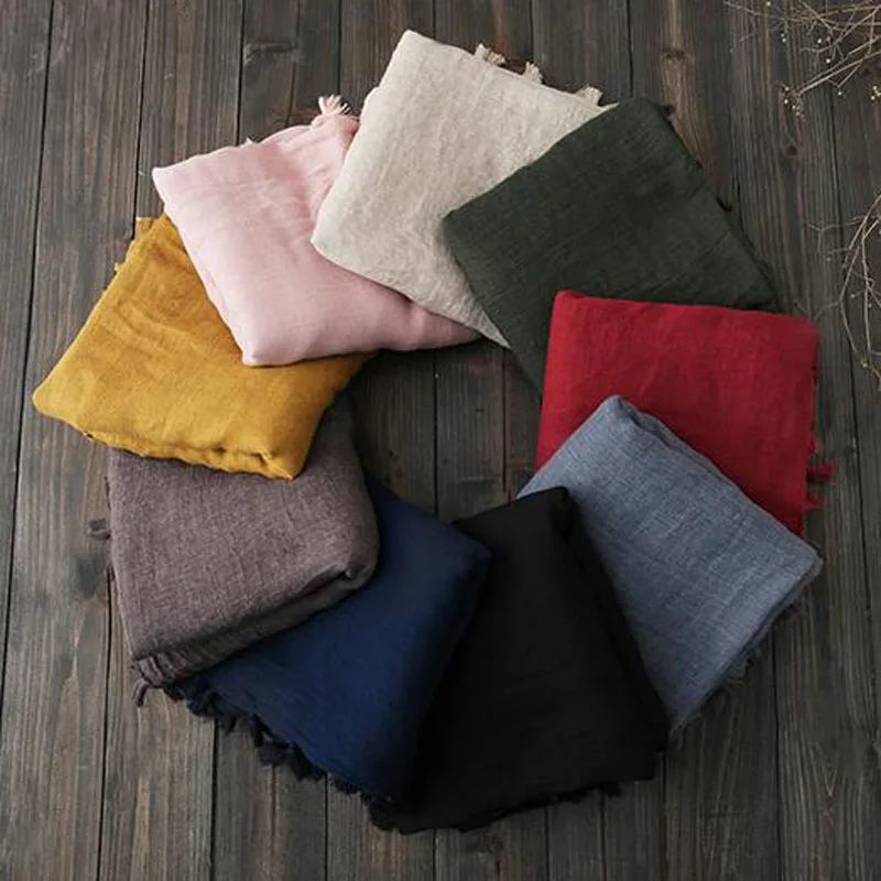 

Fashion plain cotton tassels shawl square scarf women muslim hijab solid color scarves soft wraps 140*140cm