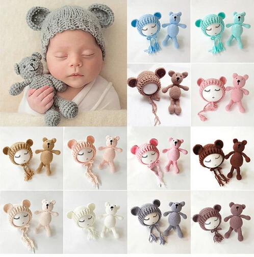 Аксессуары для новорожденных мальчиков и девочек вязаные крючком шапки с ушками