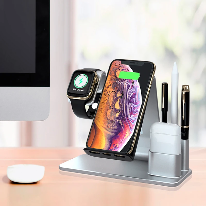 15 Вт 3 в 1 Беспроводное зарядное устройство для iPhone 11 Pro XS Max Airpods iWatch 1 2 3 4 5 стилус QI Беспроводное зарядное устройство Подставка держатель кронштейн