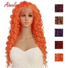 Aimolee длинные вьющиеся Омбре парик на кружеве термостойкие синтетические оранжевые красные фиолетовые волосы парики для черных женщин Косплей Вечерние