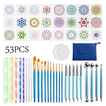 

53pcs Mandala Dotting Tools Set for Painting Rock Stone Acrylic Stick Drawing Brush Stencil Template Kit