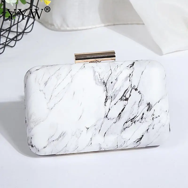 Silver Marble Grain Women'S Clutch Purse Print Wedding Clutches Evening Bags Handbags Hardcase Shoulder Bags Sac Pochette Femme