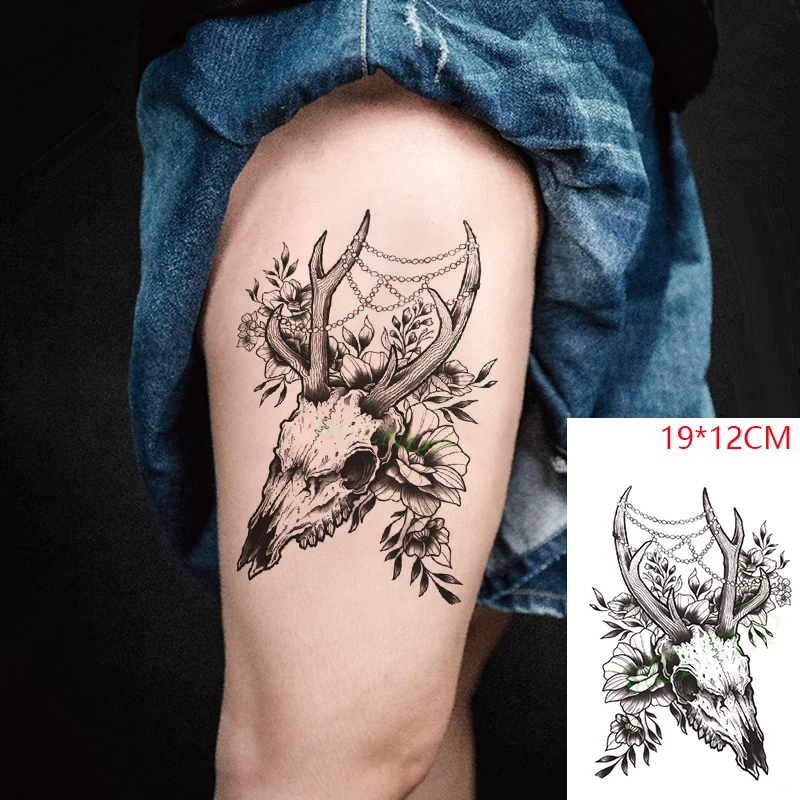Waterproof Temporary Tattoo Stickers Goat Skull Horn Flower Head  Necklacefake Tatto Flash Tatoo Body Art For Women Men - Temporary Tattoos -  AliExpress