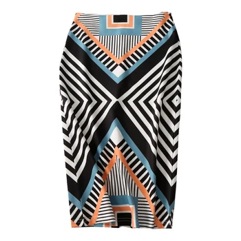 

Fashion Women Geometrical Pattern Summer Pencil Skirt Faldas Mujer XXL XL L High Waist Split Midi Skirt Office Lady Work Wear