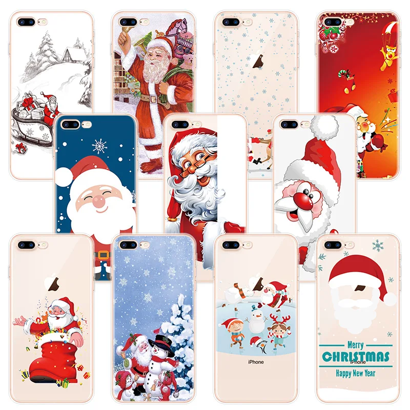 

Merry Christmas Santa Claus Coque Soft TPU Case For iPhone 11 Pro XS Max X XR 5 5S SE 4 4S 5C 7 8 6 6S Plus Case Bags Back Cover
