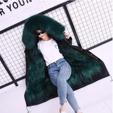 winter fashion real fox hair liner detachable women real fox fur collar warm hooded high quality women fur coat parka - Цвет: 4