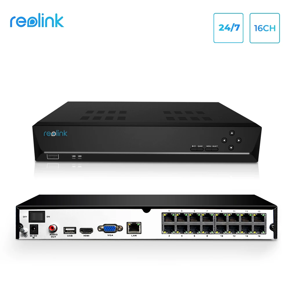 Сетевой видеорегистратор Reolink 16 каналов для ip камеры 4 МП/5 МП P2P запись 24/7 H.264 RLN16 410
