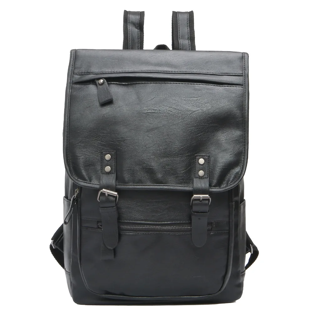 

New Style PU Leather Korean-style Backpack Fashion Simple Versatile Youth Middle School Students School Bag a Generation of Fat