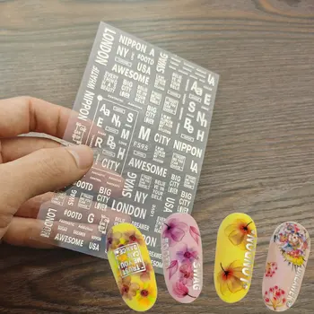 

1 Sheet Silver Letters Designs Stickers for Nails Manicure Sliders 3D Self Adhesive Nail Art Decorations Sticker Decal