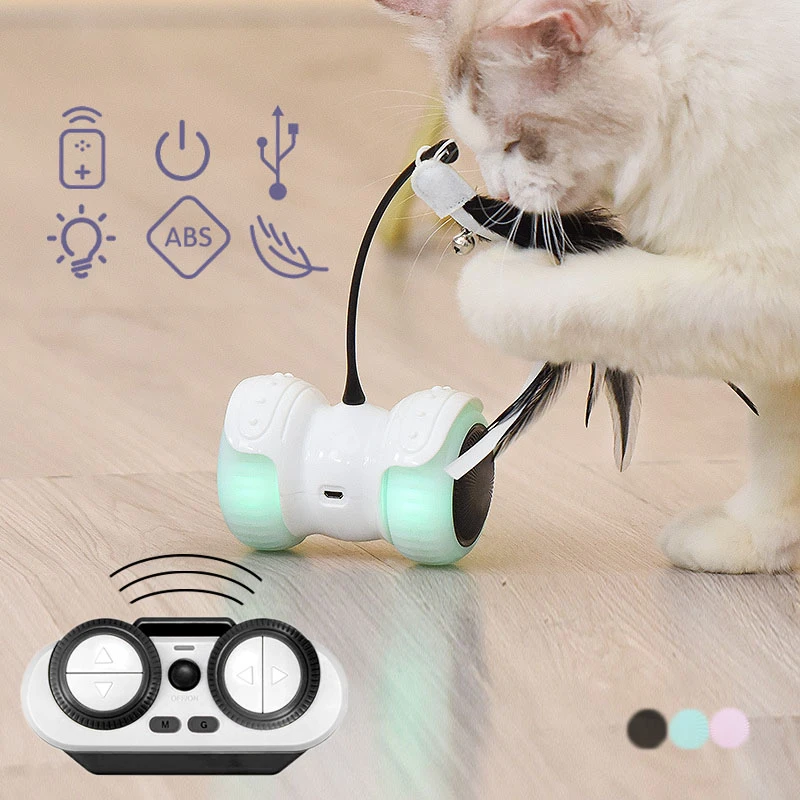 Remote Control Interactive Cat Toy Intelligent Automatic Rolling Electric Led Light Toys For Cat Teaser Feather Funny Games Usb