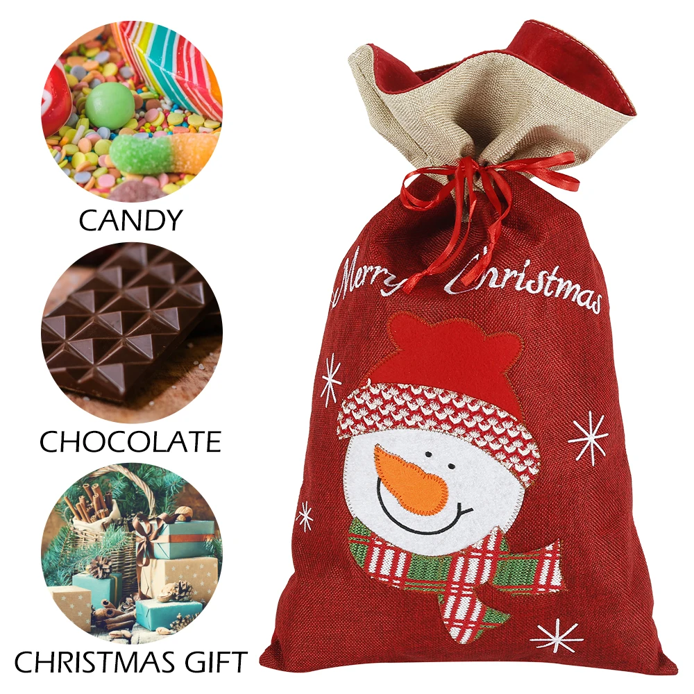 Рождественский Подарочный мешок держатель льняной мультфильм Санта Клаус Снеговик напечатанный шнурок конфеты Перевозчик мешок