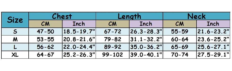 Chest47-67  Length67-102  Neck55-74