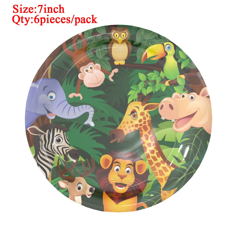 Plate-7inch-6pieces Мультяшные Джунгли животных Одноразовые Партии Посуда Наборы для детей день рождения Декор Салфетка под тарелку кружку скатерть вечерние принадлежности - Цвет: Plate-7inch-6pieces