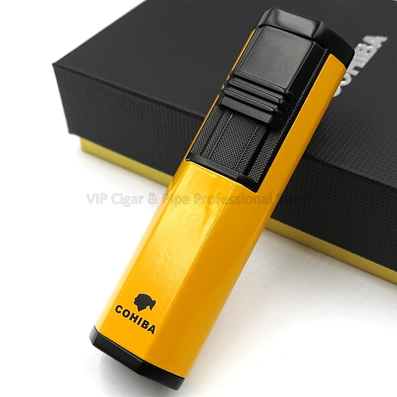 Cohiba Металл 2 фонарь Jet пламя прикуриватель с ударом портативный Ветрозащитный инструмент для курения на открытом воздухе - Цвет: Yellow