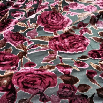 

Flocked Velvet Rose Fabric DIY Rayon Velvet Fabric burn out qualified shirt Wedding Decoration Material 1 Yard