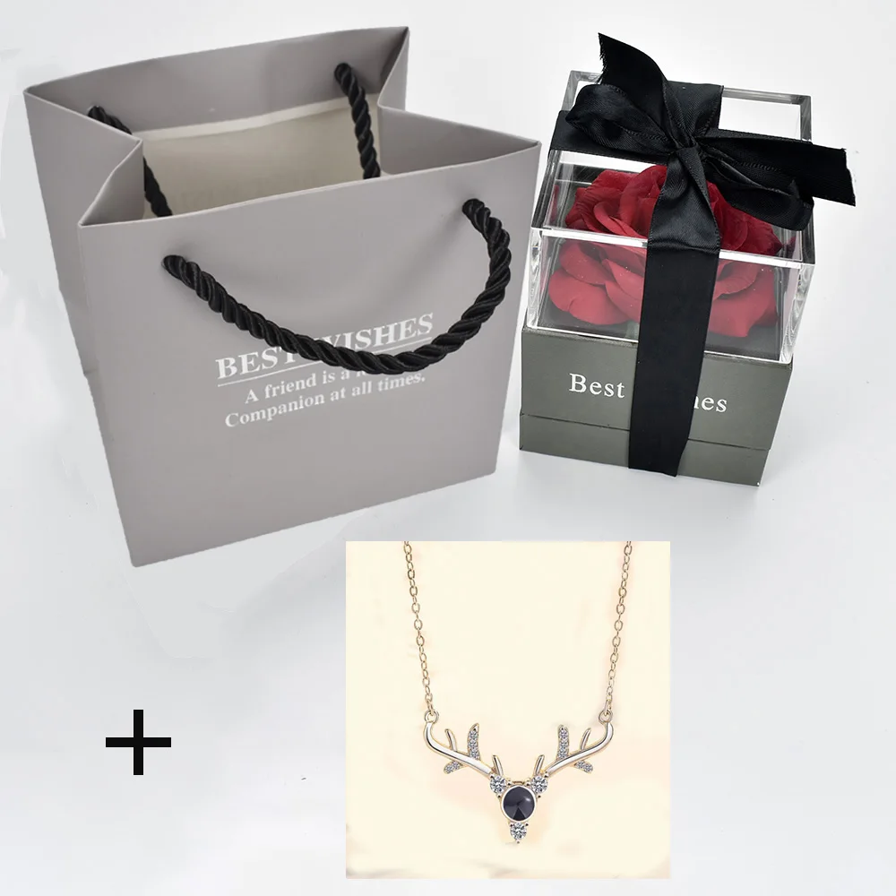 box with necklace 22 Unfade цветок Роза шкатулка с сюрпризом 100 языков я люблю тебя ожерелье необычный подарок для матери подруги - Цвет: box with necklace 22