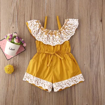 

Pudcoco Newborn Baby Girl Clothes Solid Color Lace Flower Ruffle Off Shoulder Strap Romper Jumpsuit Outfit Playsuit Clothes