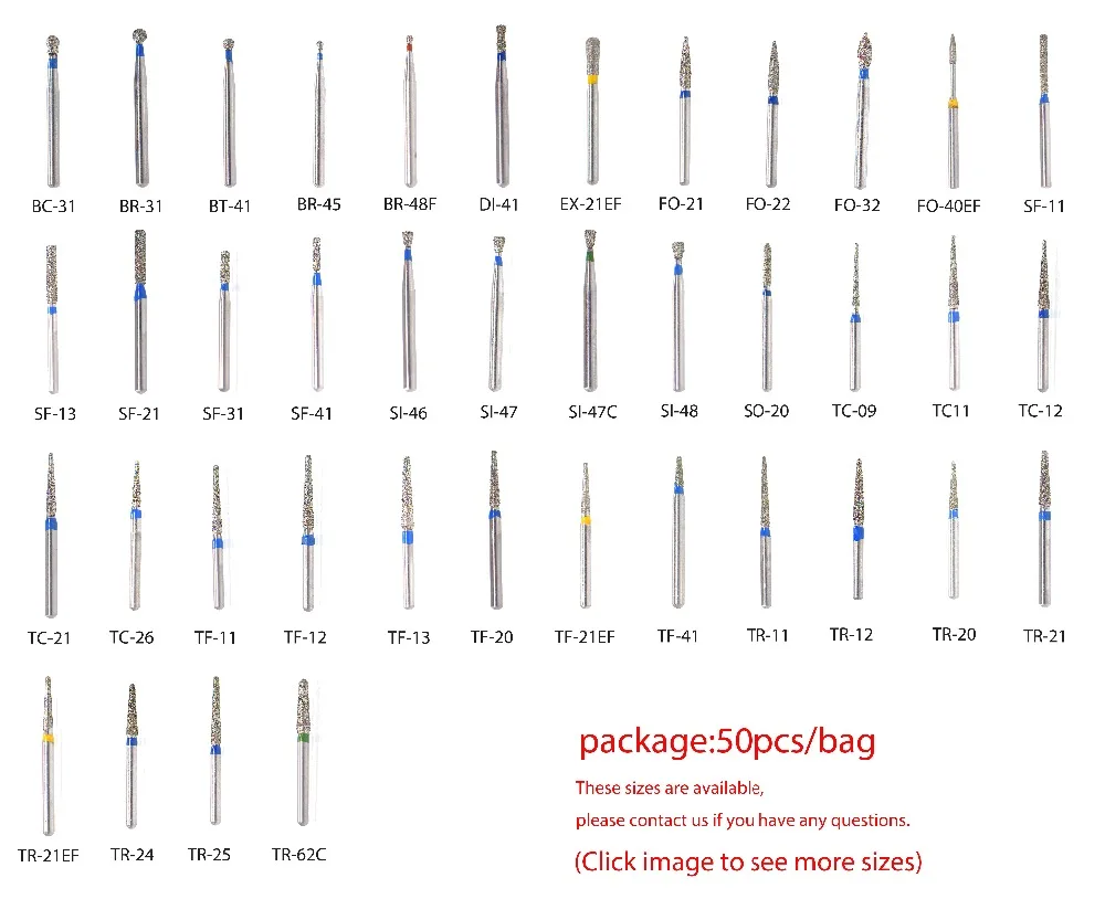 50 шт./пакет FG высокие Скорость боры для полировки сглаживания Стоматологические алмазные стоматологические инструменты стоматологии BC BR FO; SF; сезон осень-зима серии стоматологические боры 1,6 мм