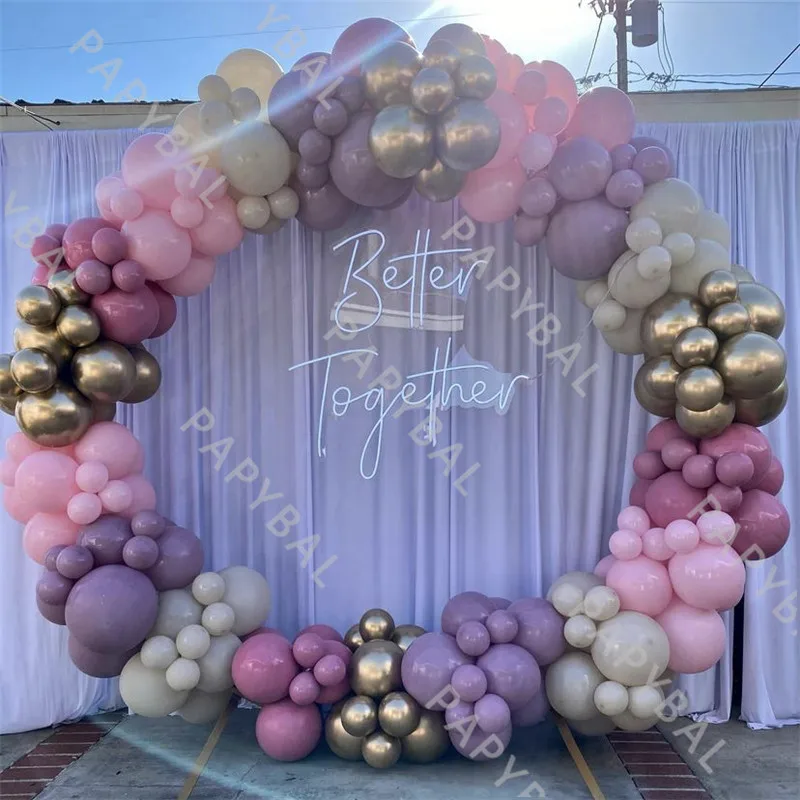 

217Pcs Gold Chorme Ballons Garland Arch Kit Purple Pink Round Balloon Chain Set Birthday Valentine Wedding Party Decor Globos