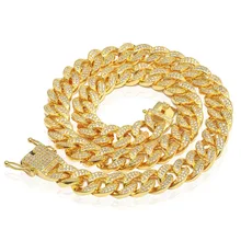 Хип-хоп 12 мм Iced Out Мужчины колье ожерелье золото серебро кубический циркон Bling Майами кубинское звено ожерелье в виде цепи, ювелирные изделия подарки