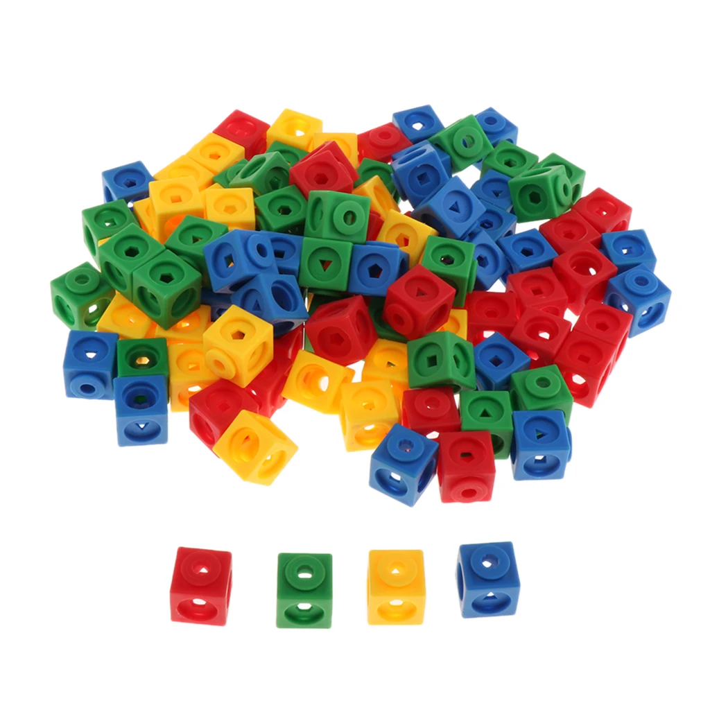 Colorful Linking Cubes, Wooden Puzzles Blocks Educational Counting Toy for Early Math Skills, 2 Packs 100x