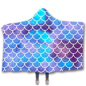 

Watching Blanket Anime Fish Scale Printed Double Velvet Soft Hooded Blanket Sherpa blanket Warm Wearable Fleece Blanket Quilt