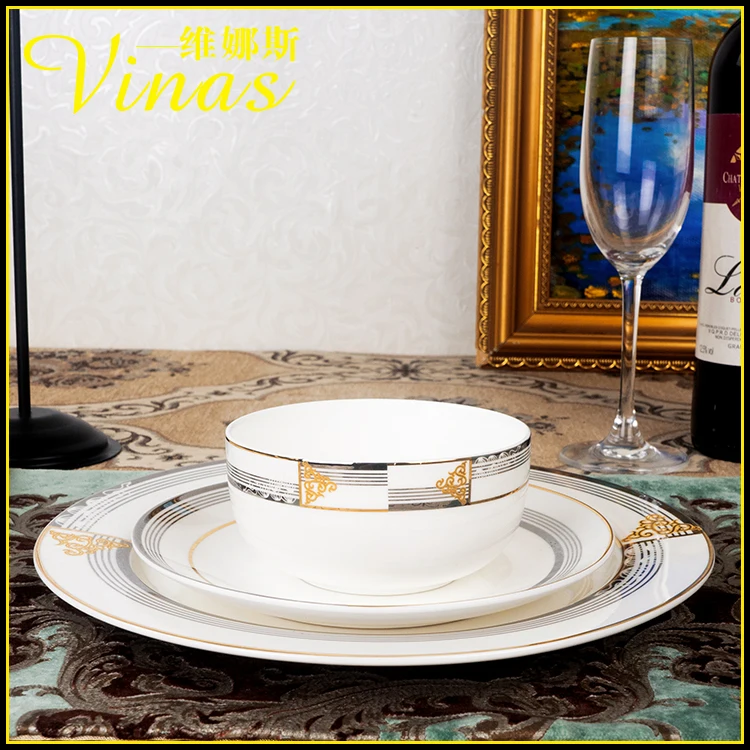 European Style Ceramic Dinner Set Gold Inlay Porcelain Dessert Plate Steak Salad Snack Cake Plates Tableware Heritage