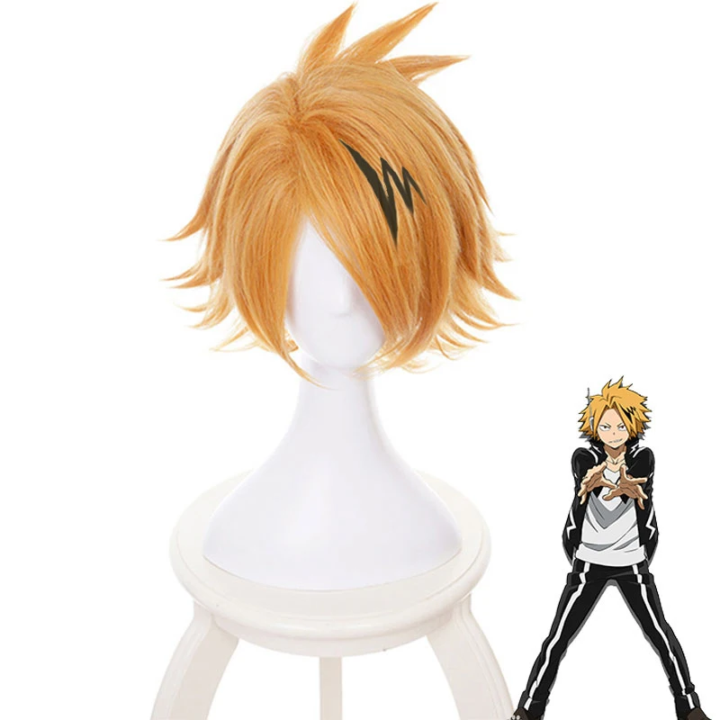 

My Hero Academia Boku No Hero Academia Kaminari Denki Wig Cosplay Costume Short Synthetic Hair Party Wigs+Black Lightening