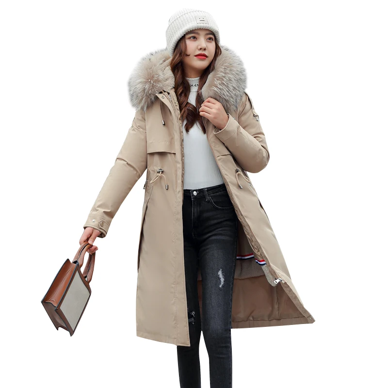 

Womens Warm Winter Jacket Long Snow Wear Parkas Fur Lining Padded Clothing Slim Thicken Coats Large Fur Collar Female Jackets