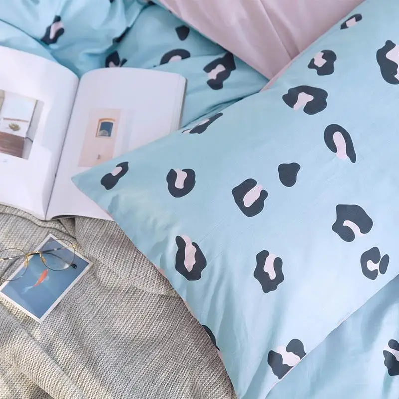 45 Bed Set 4pcs Leopard Bed Linen Cotton Printing Duvet Cover 220x240 BE45110