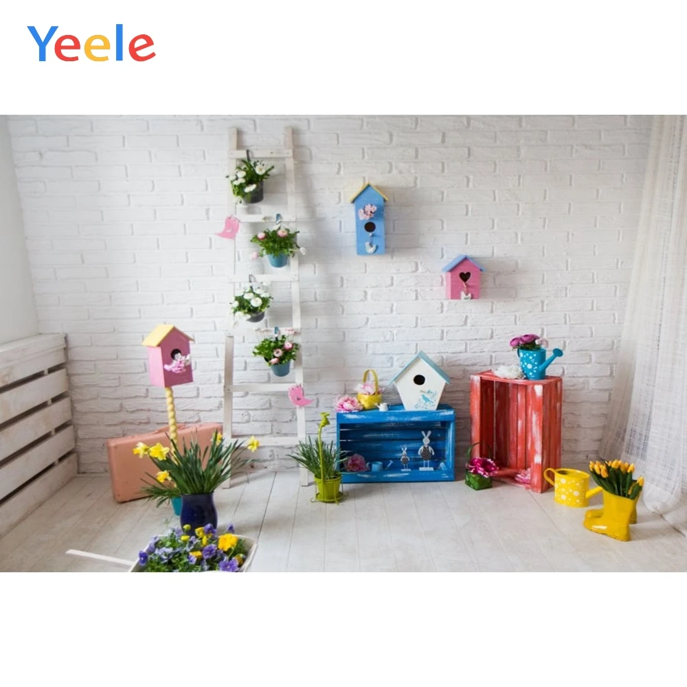 

Spring Easter Eggs Rabbit Flower Birdhouse Room Baby Shower Portrait Vinyl Backdrop Photography Background For Photo Studio Prop