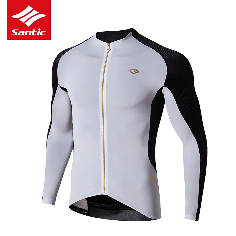 Santic, высокое качество, мужские майки для велоспорта, экстремальный крой, MTB, дорожный велосипед, длинный рукав, для езды, Джерси, полиэстер, для улицы, одежда для велоспорта - Цвет: White black
