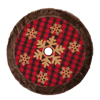 

Large Buffalo Plaid Christmas Tree Skirt Christmas Tree 48 Inch Rustic Burlap Xmas Tree Skirt With Thick Faux Fur Snowflak