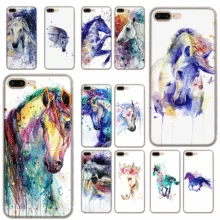 Handy Fall für iPhone 11 Pro 6 6s 7 8 P Lus iPhone XR X XS Max 5 5S SE Shell Aquarell Pferd Öl Malerei Hard Cover(China)