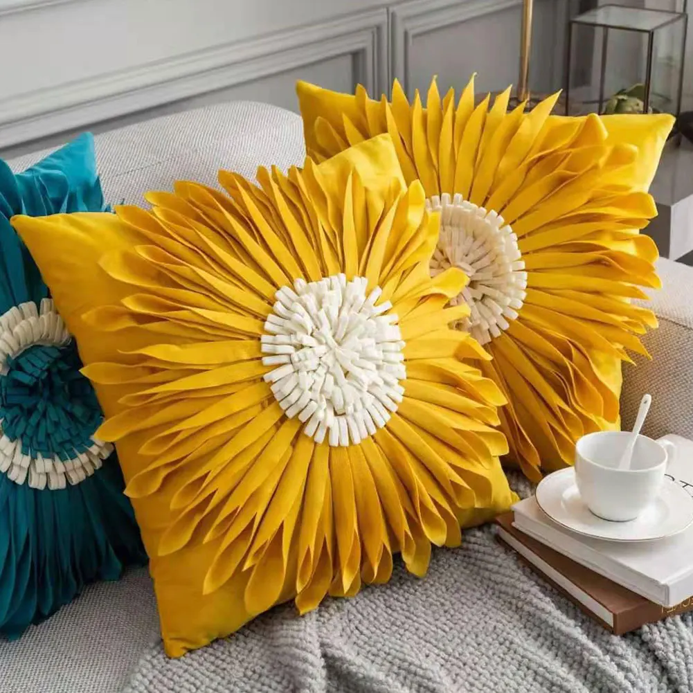 3D Sunflower Decorative Throw Pillow Case With Petal Design Cushion Cover For Sofa Home Decoration Living Room 45x45cm | Дом и сад