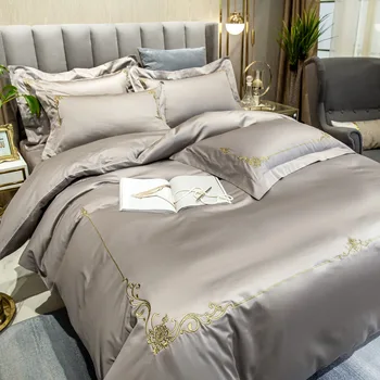 

High-Grade Egyptian Cotton Light Luxury 4pcs Nordic-Style King Size Bed Sheet 100% Cotton Set Quilt Cover Bedding Sets