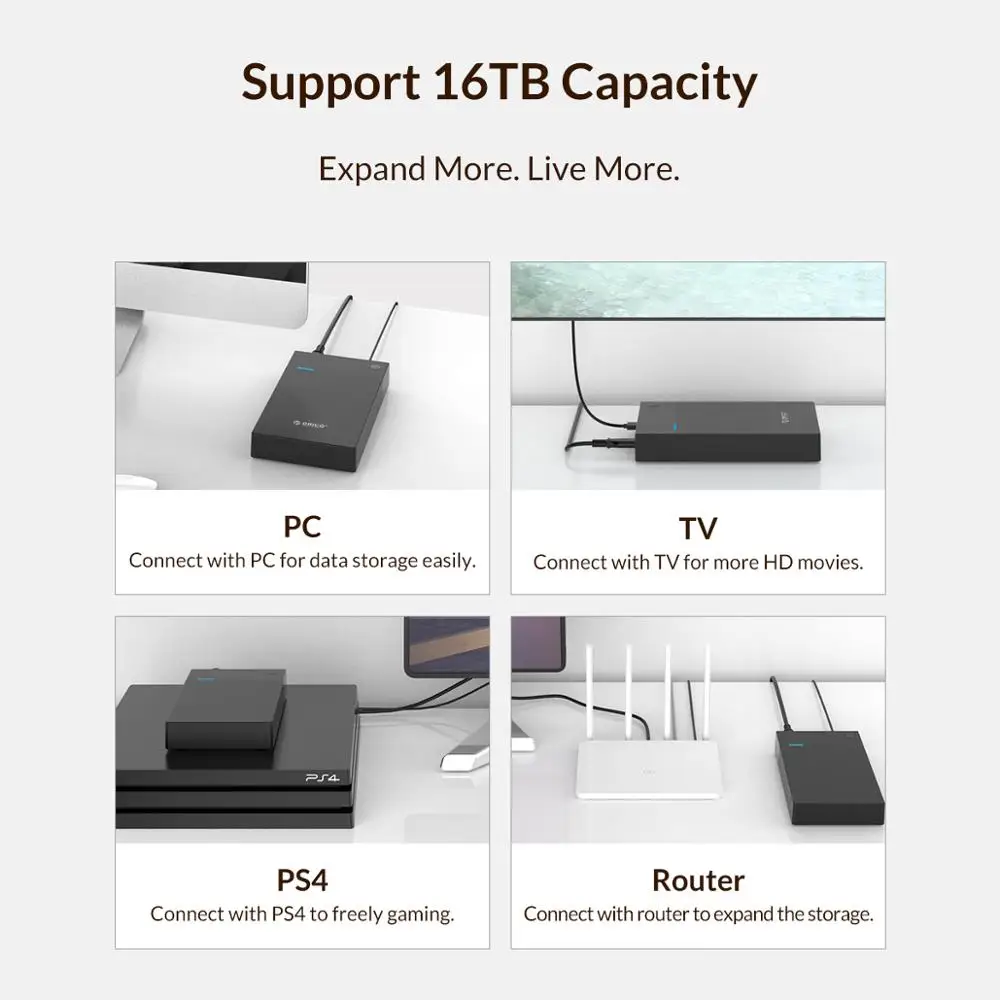  Carcasa de disco duro ORICO 35 HDD de 12V portátil SATA a USB3.0 compatible con 16TB 35 ''HDD SSD U