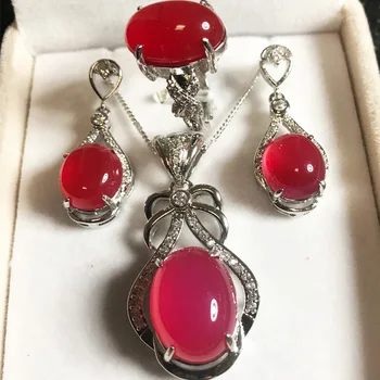 

Factory Direct Natural Chalcedony Pendant Set Clavicle Chain S925 Silver Inlaid Living Jewelry Agate Jade Gift