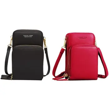 

2 Pcs Colorful Cellphone Bag Fashion Daily Use Card Holder Small Summer Shoulder Bag for Women Red & Black