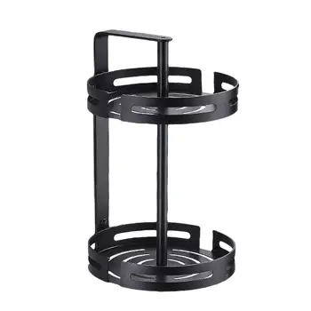 

2 Tier Turntable Cabinet Organizer Kitchen Wall-mounted Perforated Spice Holder Fridge Seasoning Round Rotating Storage Rack
