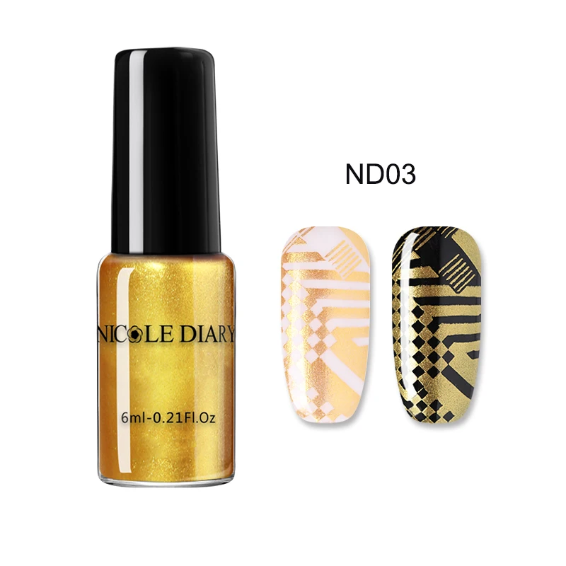6ml ND03 NICOLE дневник тиснение лак для ногтей 6 шт. набор лак Черный Золотой Серебряный красочный маникюр Дизайн ногтей пластина печать лак - Цвет: 6ml ND03