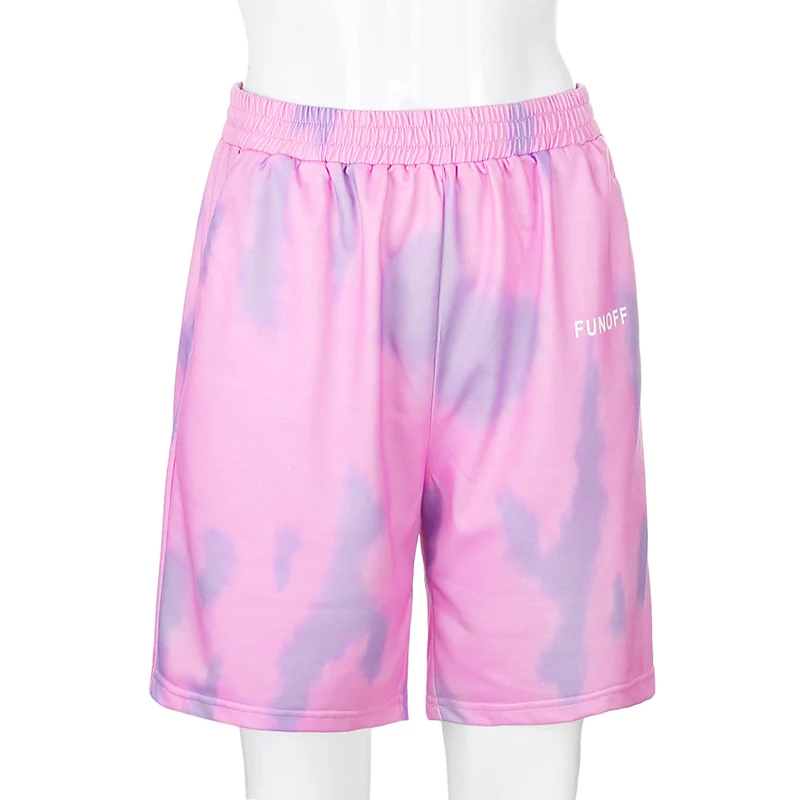 Casual Jogger Shorts For Women Home Fashion Leisure Outfits Letter Print Tie Dye High Waisted Shorts Summer Harajuku