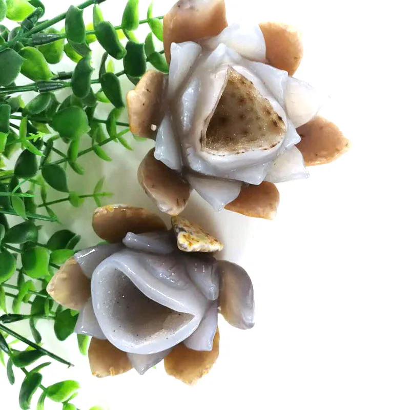 Natural Crystal Agate Stone Geode Cluster Carved Lotus Statues Beautiful Home Decor Crafts Or Gift ZR