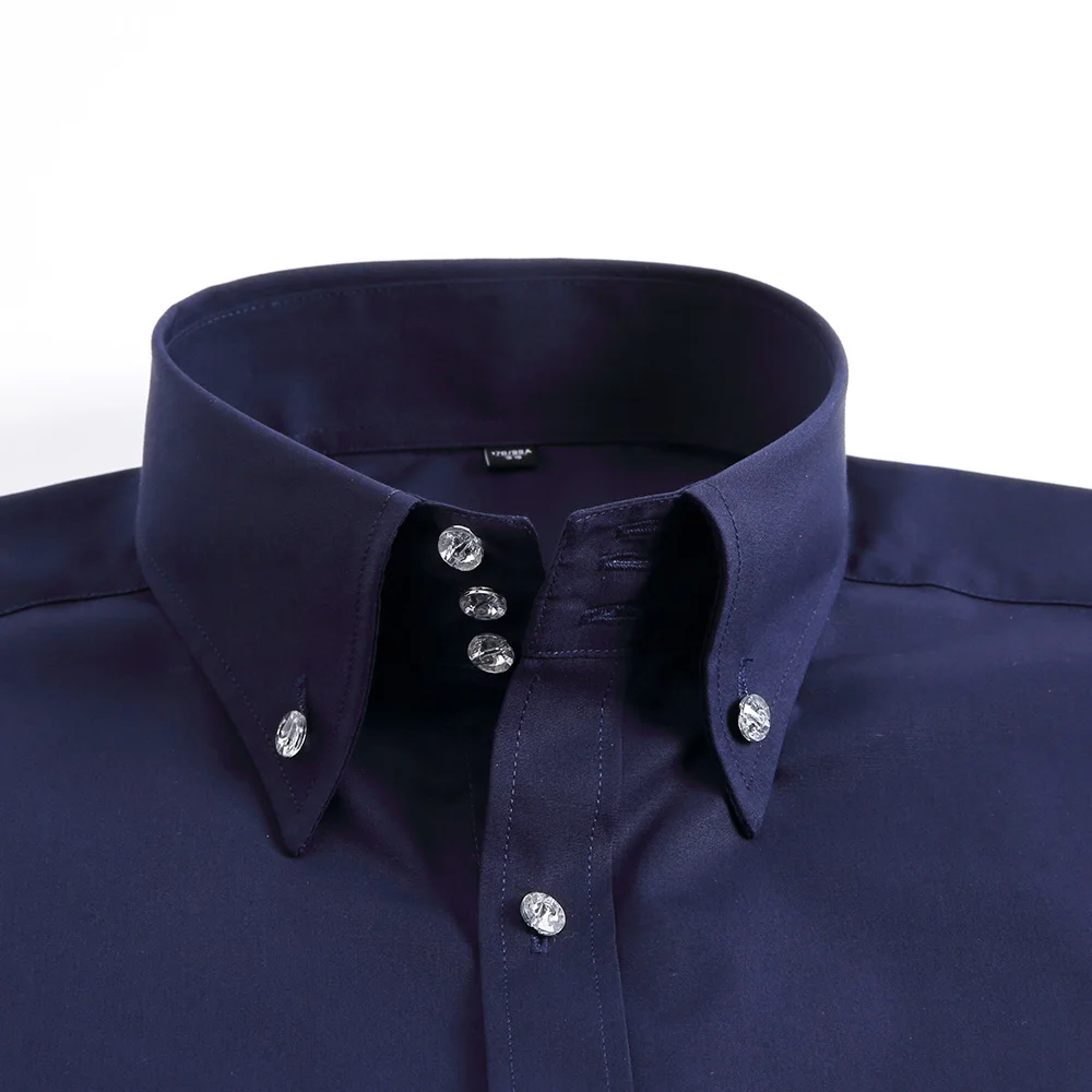 Zimaes-Men Long-Sleeve Slim Fit Pure Colour Button Down Non-Iron Shirt