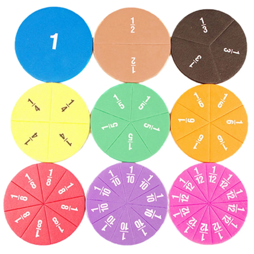 51 Piece Rainbow Circular Fractions Toys Kids Math Game Operation Toy Age 3+