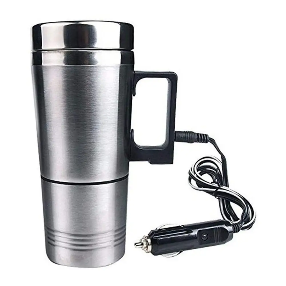 12V Stainless Steel Travel Camp Heated Thermos Coffee Mug Cup With Car Charger 